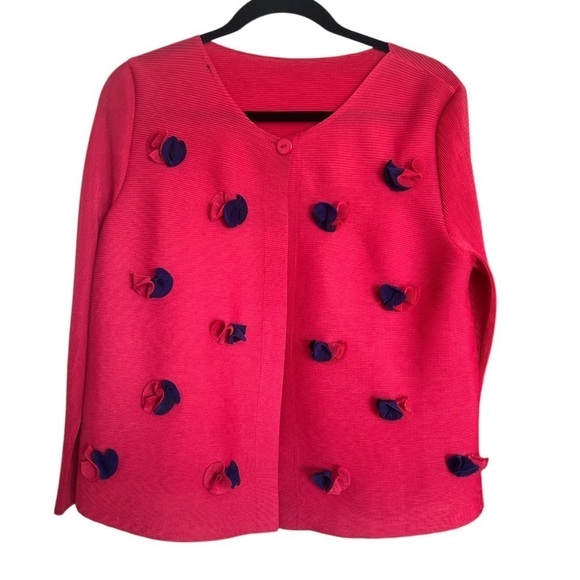Sweaters - Pink Pleated Cardigan with Flowers